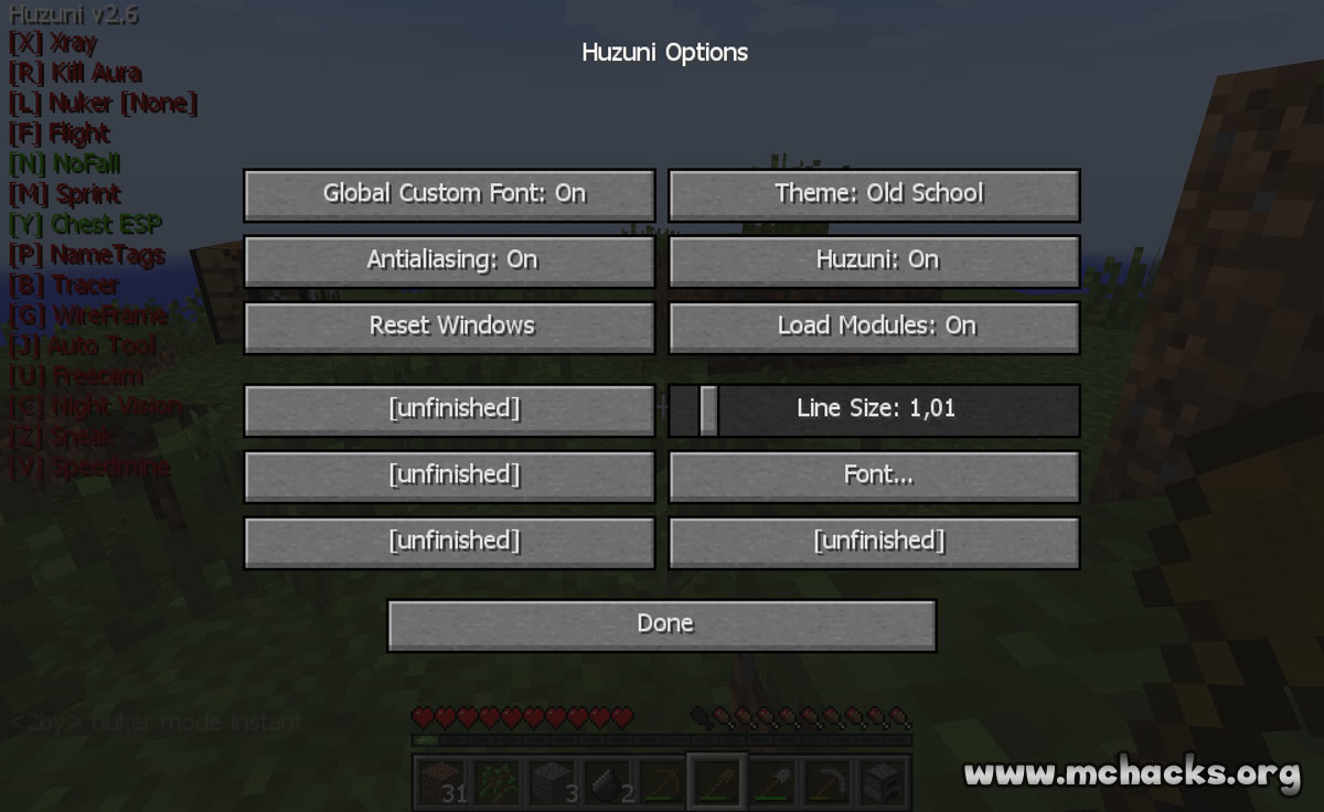 Download Huzuni Hacked Griefing Client for Minecraft 1.7.2