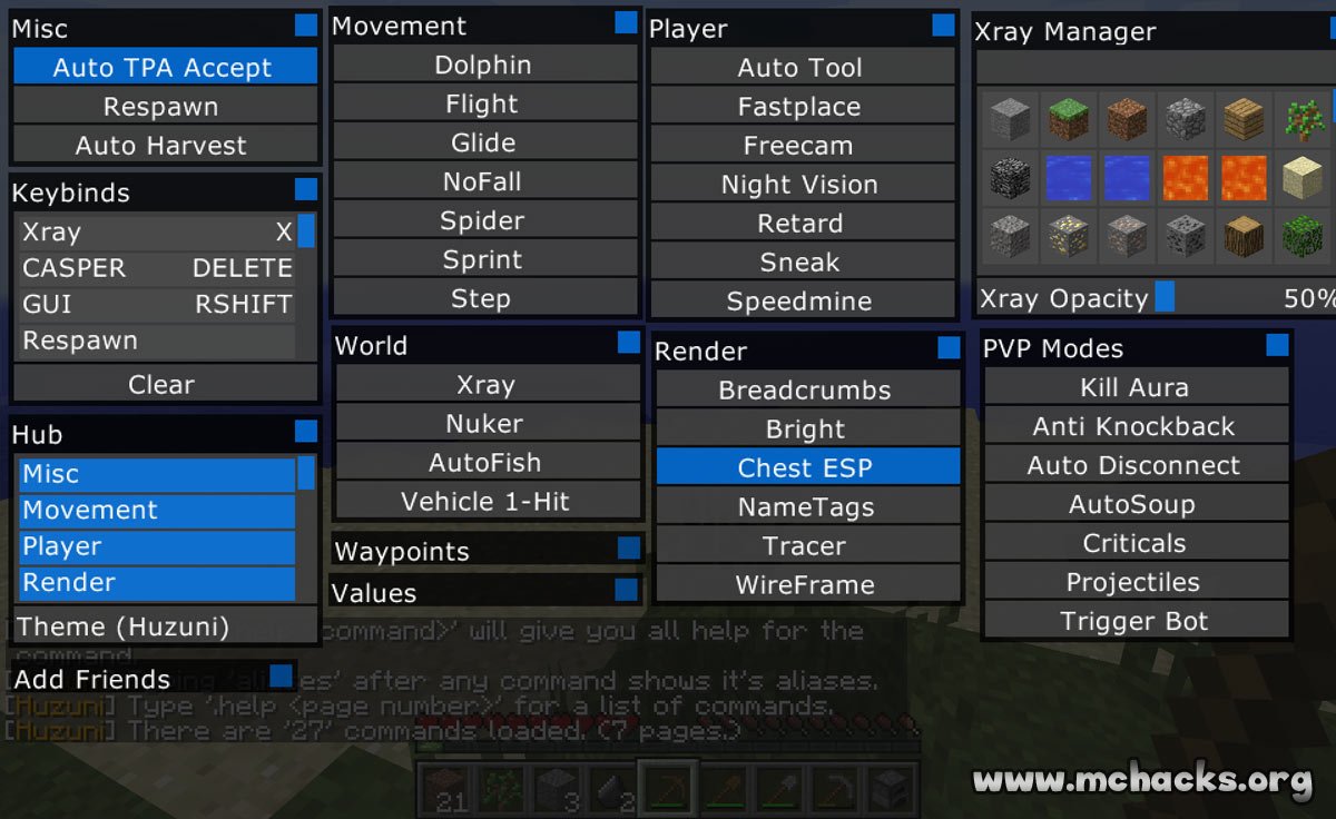 Download Huzuni Hacked Griefing Client for Minecraft 1.7.2