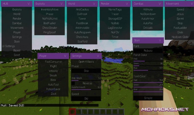 NULL hacked client for Minecraft