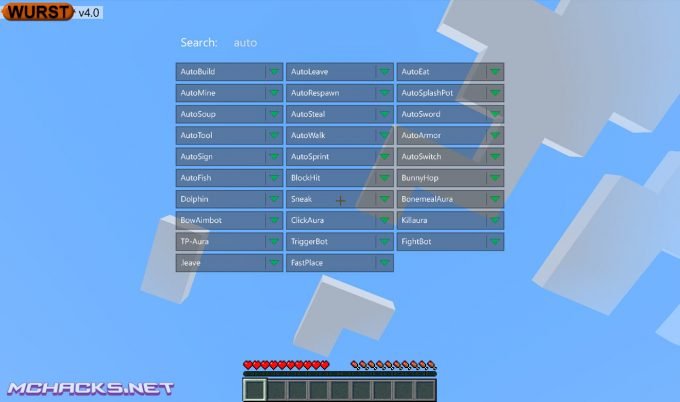 minecraft wurst hack settings