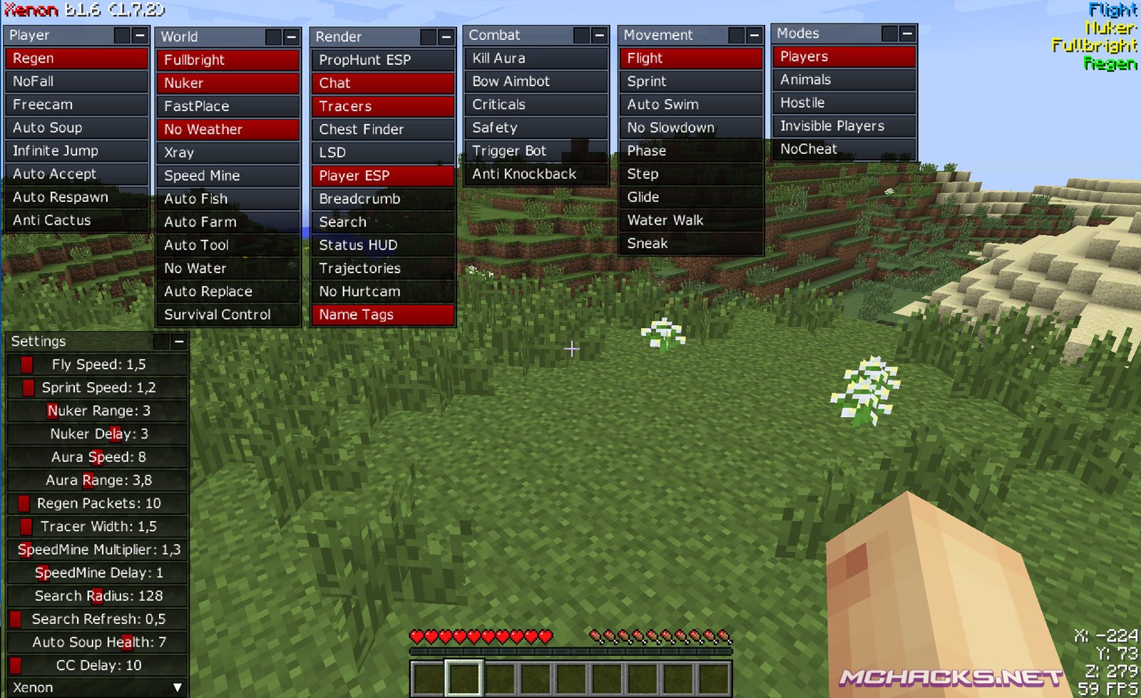Xenon Hacked Client Download for Minecraft 1.7 1.8.X